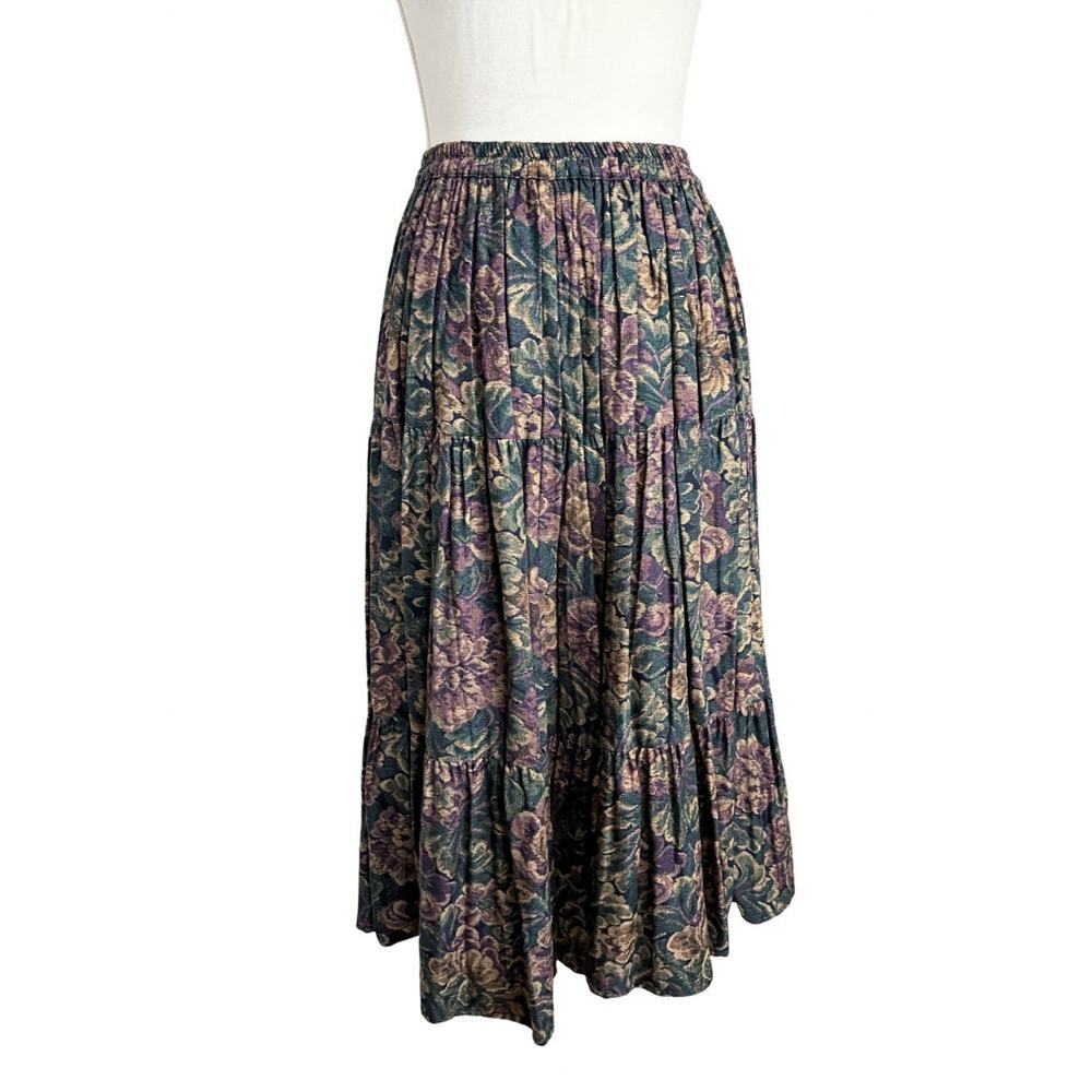 Vintage Cactus Flower Floral Tapestry Western Skirt Cottagecore Boho Midi Size S